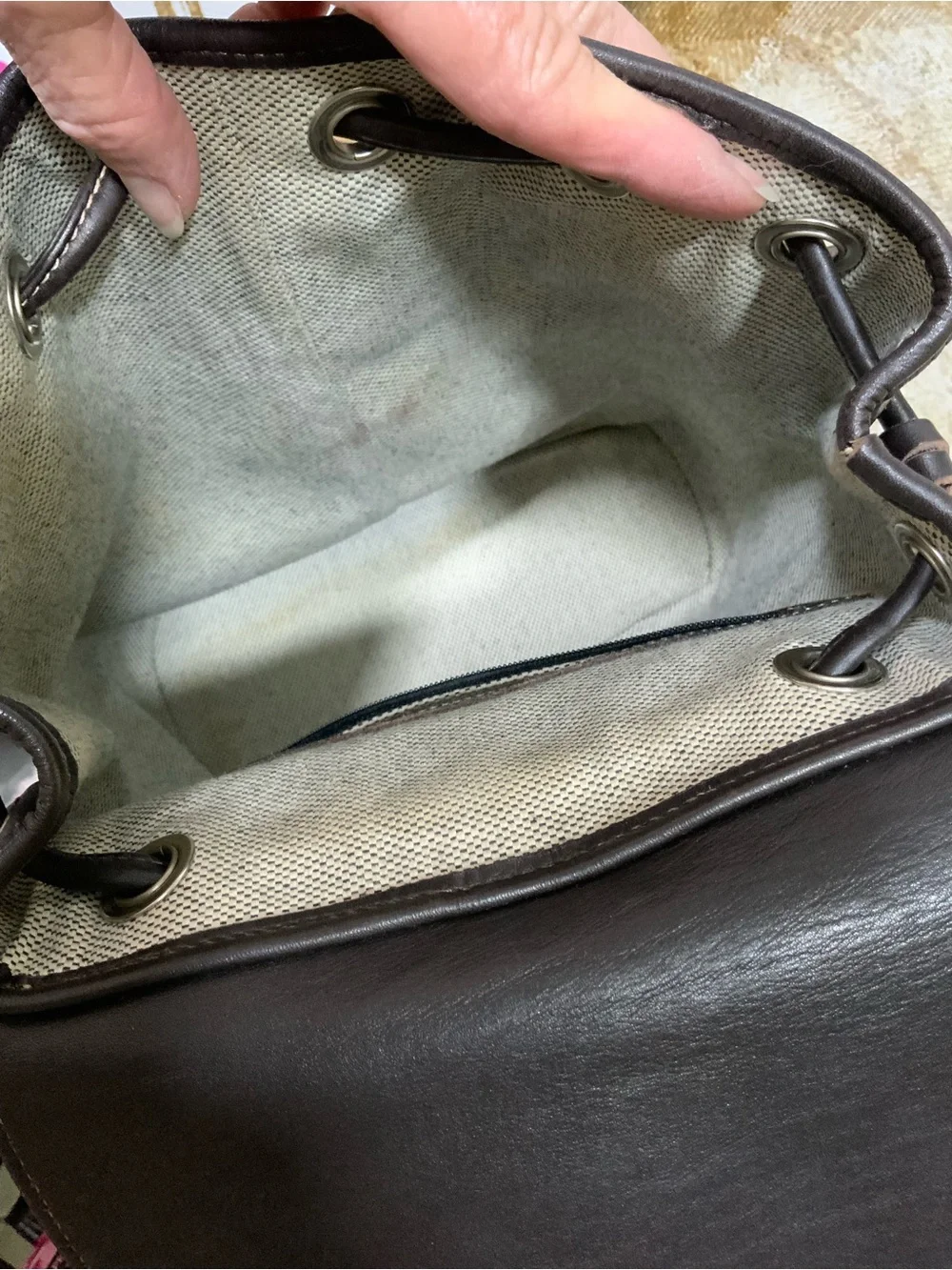 Dooney & Bourke Dark Brown Leather Drawstring Backpack